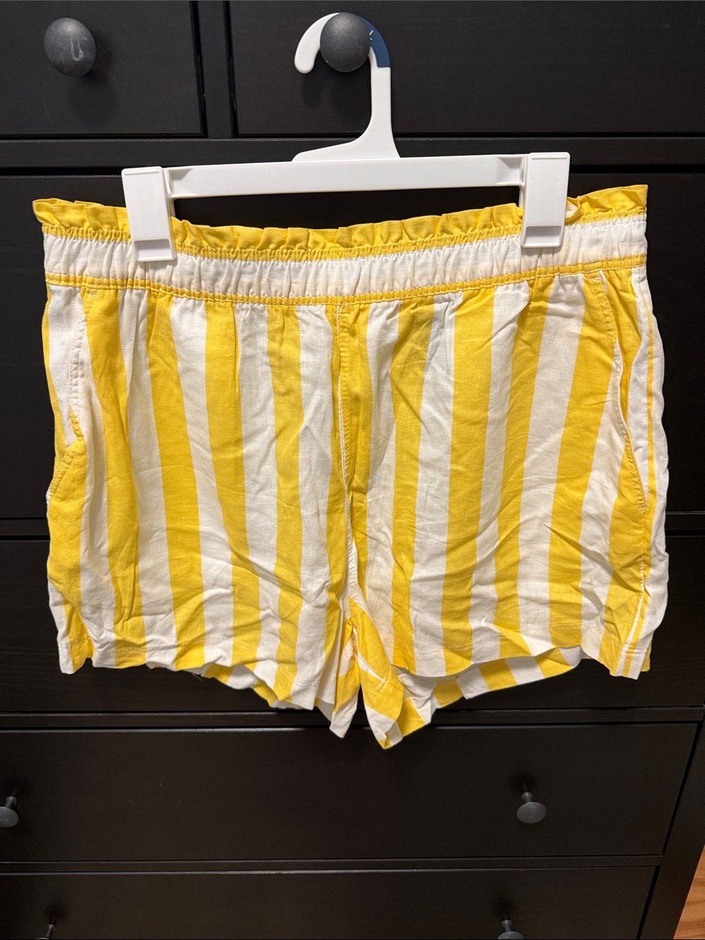 H&M Yellow and white stripe linen shorts NWT